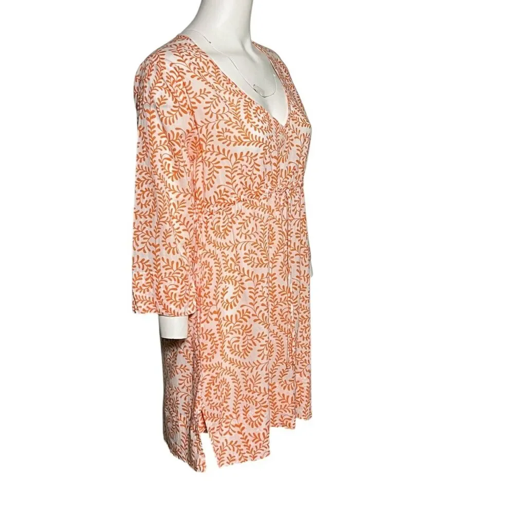 Gretchen Scott Vintage Vines Cotton Cover Up Tunic Dress Orange White Size Small